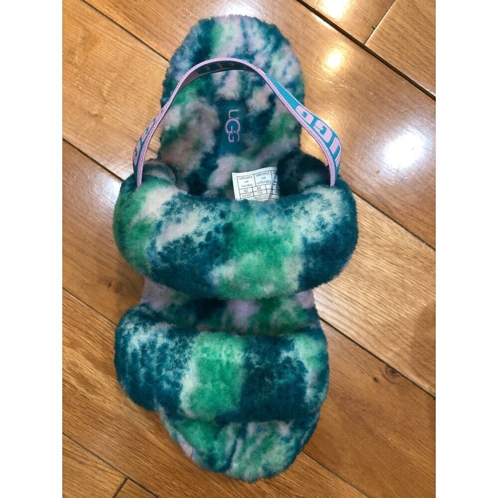 UGG Oh Yeah Marble Sheepskin Blue Green Slides - Side 8 - Picture 2 of 7